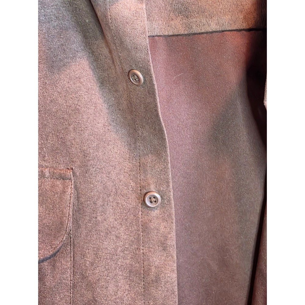 Van Heusen Soft Suede Shirt Mens XL Rust Brown Faux Suede Button Down Distressed - Picture 5 of 12